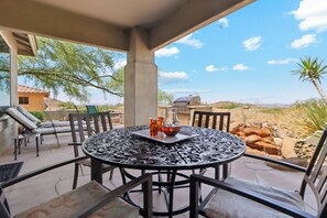 Enjoy the best view on the outside patio with the sounds of a tranquil waterfall!