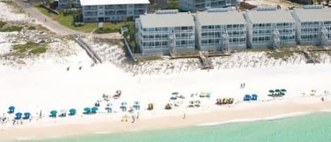 Aerial view of Beachside Villas from the gulf