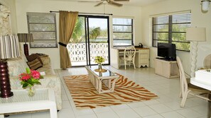 The living room is light and airy