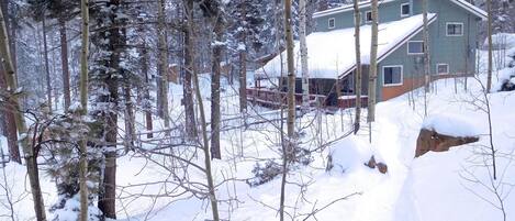 Winter Wonderland at The Alpaca Barnhaus. Relax by the wood-burning stove.