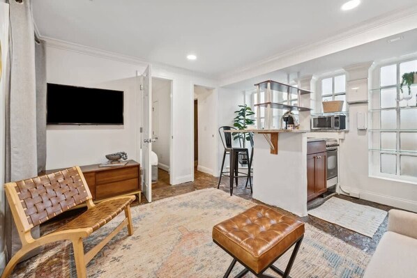 Living area and kitchen