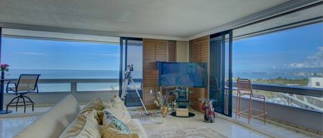 Expansive balconies for full viewing of Siesta Key Beach,  Lido Key, and the downtown skyline of Sarasota.
