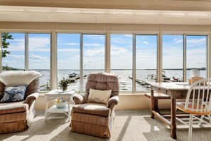 Enjoy the wall of windows overlooking the lake
