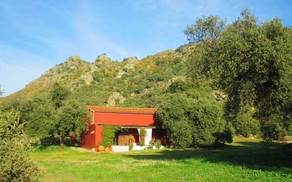 The lovely barn in its own meadow with the sierra in the background