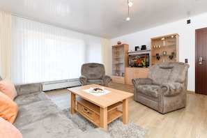 Wohnzimmer mit integriertem Küchenbereich