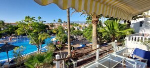 The view from the villa terrace and bedrooms at the rear looking onto the pool