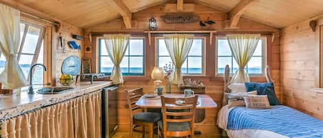 Endless views out every window! Our well-appointed cabins are cozy & warm.