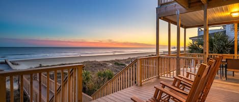 Welcome to The Lighthouse! Oceanfront Full-Length Porch at Sunset