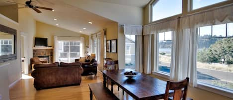 Enjoy beautiful views of the Alsea Bay from great room windows