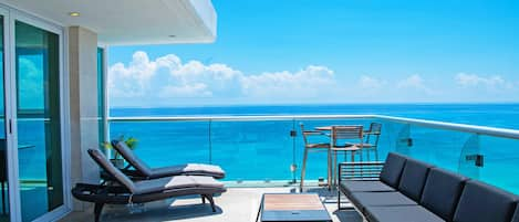 The Penthouse faces the Ocean - Huge Private Terrace Features a Sofa Set, 2 Sun Loungers, &amp; Table with Seating for 8