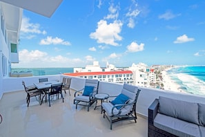 The Huge, Spacious Terrace not only faces the Ocean, it also has a Gorgeous View of the Beach + The Lagoon
