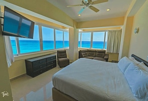 The Master faces straight out to the Ocean, has a King Bed, and also has Great Views of the Beach as well