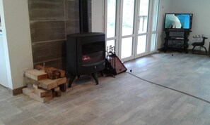 Woodburner and french doors