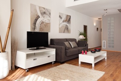 Flat screen TV and sofa bed