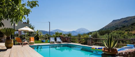 Private pool villa in beautiful countryside,Agouseliana,Rethymno Swimming pool area