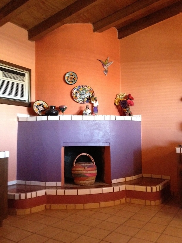 Fireplace in casita living room