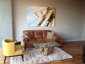 Modern art and furniture chosen specifically for Denver loft living.