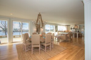 Waterfront dining, sitting area & kitchen.