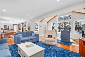 Gathering together or having a quiet moment - either can be done in the expansive living area - 84 Cranberry Lane Chatham Cape Cod -  Ridgevale Retreat