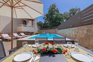 Swimming pool area of All Season Villa in Rethymno, Crete