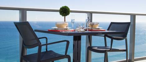 Balcony table with ocean front view