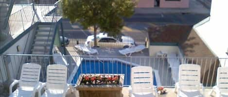 View of pool and sundeck from our unit.