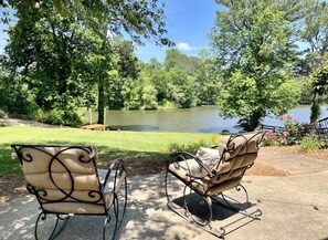 Overlook the lake in our rocking chairs