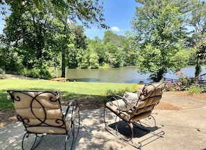 Overlook the lake in our rocking chairs