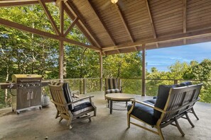 Timber Frame Covered Porch Overlooking Mountain Views