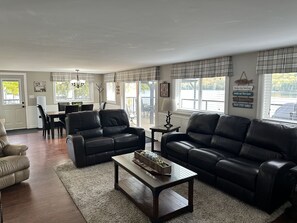 Open concept living room, kitchen and dining area!