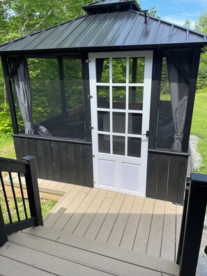 New gazebo to relax by a fire aftera long day hiking the gypsum mine lake.