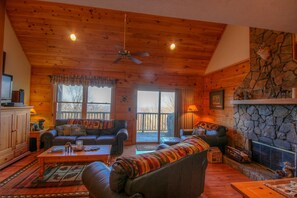 Living Room with Stone Fireplace