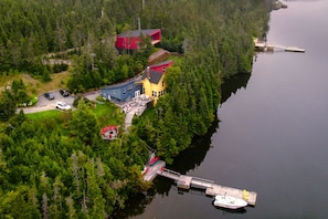 An aerial view of the Lodging at Goose Cove property.