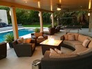 The fire pit is a great place to gather at night.