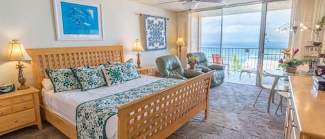 Spacious studio accommodations on the 11th floor of the Royal Kahana Resort.