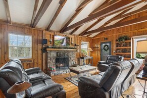 Cozy Cabin Interior with Wood Burning Fireplace