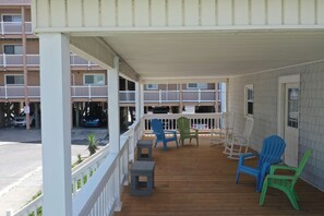 The large porch is close enough to the beach to hear the waves crashing.  You also have partial views of the ocean.