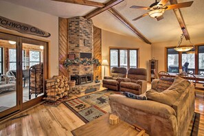 Keep warm in front of the wood-burning fireplace for a relaxing afternoon.