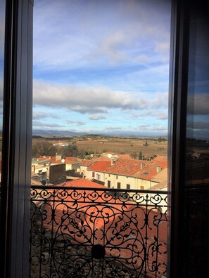 view from bedroom with twin beds