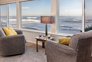 Living room view - Cozy new swivels.