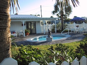 Private Patio & Pool with Dolphin Fountain