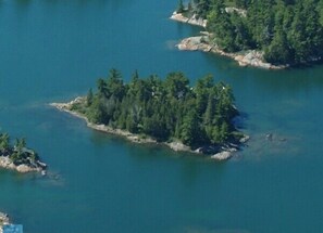 Aerial view of Kyoshk - private one acre island.