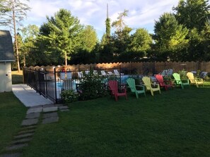 Seating & pool behind