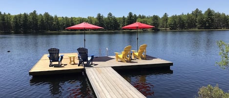 Jump in, 10' deep off the end of the dock