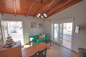 New Modern Apartment for 2,Chania,Living area with terrace 