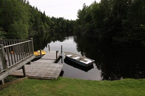 Lake dock with boats for guests use