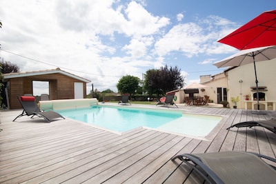 A Gite called La Grange, with  garden, BBQ area and heated  swimming pool.