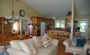 View of open concept living room/dining room/kitchen