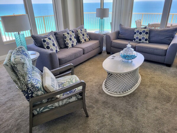 Large living Area with views of the Gulf of Mexico