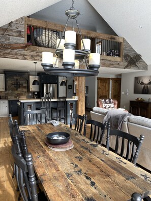 Large dining table with seating for 8